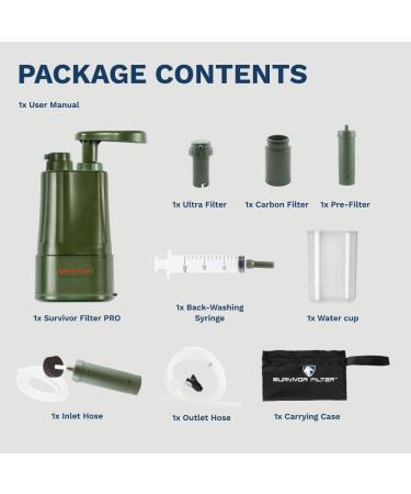 Survivor Filter Pro Water Purification System - 99.999% Virus Bacteria Parasite Removal - Lightweight Portable Filter for Backpacking Camping - Buy Online on GoSupps.com