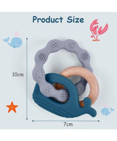 Vicloon Baby Teething Toy - Silicone & Wood Teether for Boys & Girls (Blue) - Easy to Hold & Clean Up - Buy Online on GoSupps.com