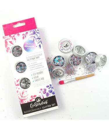 EcoStardust Unicorn Edition Biodegradable Glitter Set with Balm and Brush Pink Purple 75g