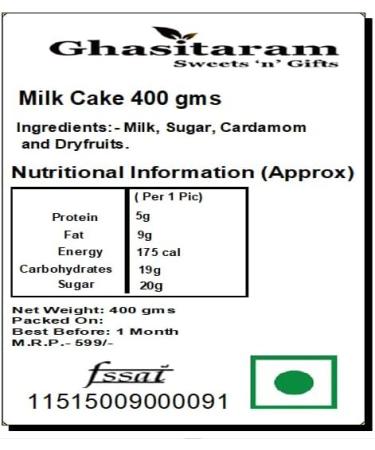 Ghasitaram Gifts Diwali Gifts Diwali Sweet - Milk Cake 400 GMS - Buy Online on GoSupps.com