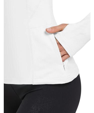 Baleaf Women's Thermal Fleece Long Sleeve Shirt - White, Large | Running Athletic Top with Thumbholes & Zipper Pocket - Buy Online on GoSupps.com