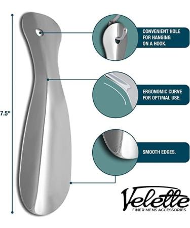 Velette Metal Shoe Horn 2 Pack - 7.5 Long Stainless Steel Shoe Helper - Silver | Top Quality Shoe Horns - Buy Online on GoSupps.com