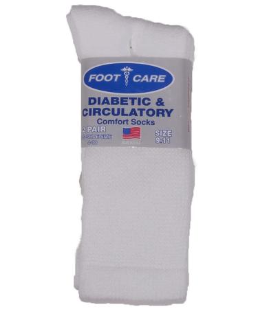 Foot Care Men's Diabetic Crew Socks 2-Pack White