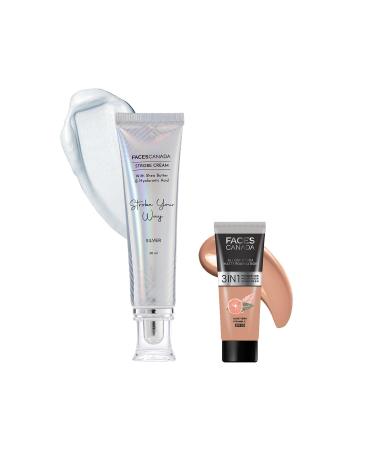 FA..CES/CANADA Celeb Glow Kit | Silver Strobe Cream (30ml) + Caramel Natural All Day Hydra Matte Mini Foundation (15ml) | Makeup Kit For Women (Combo Pack of 2)