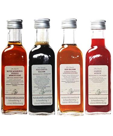 Gift set & trial set |4 x 100 ml vinegar |Red vineyard peach vinegar 5% acid - cute date vinegar 3% acid - beer balm 3% acid - raspberry aperitif vinegar 3% acid