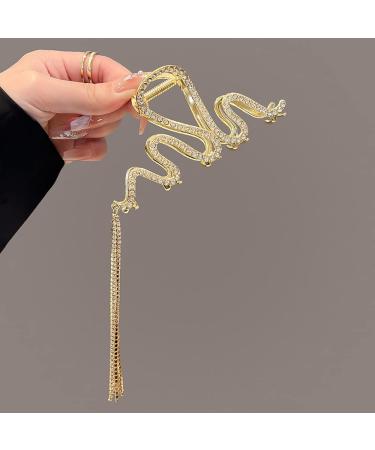 Rhinestone Tassel Metal Snake Hair Claw Clip - Glitter Gold Hair Accessory Barrette for Women and Girls - Buy Online on GoSupps.com