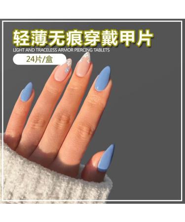 24Pcs/Set Press On Nails Blue Flower Light Luxury Mid Length False Nails Acrylic Fake Nails Full Cover Nails Tips Artificial Finger Manicure Press on nails for Women and Girls - Buy Online on GoSupps.com