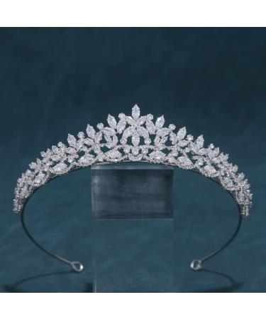 FASNAHOK Silver CZ Wedding Tiaras for Brides Floral Princess Crowns for Women Cubic Zirconia Bridal Headband Sweet 16 Crown Birthday Hair Accessories - Buy Online on GoSupps.com