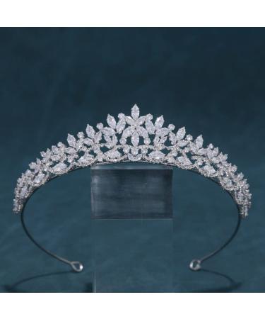 FASNAHOK Silver CZ Wedding Tiaras for Brides Floral Princess Crowns for Women Cubic Zirconia Bridal Headband Sweet 16 Crown Birthday Hair Accessories