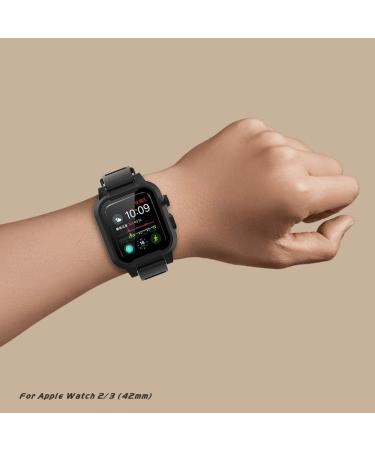 ShellBox Waterproof Apple Watch Case 42mm Series 3 & 2 | Premium Silicone Band | Built-in Screen Protector | Slim Drop/Shock Proof | Black - Buy Online on GoSupps.com