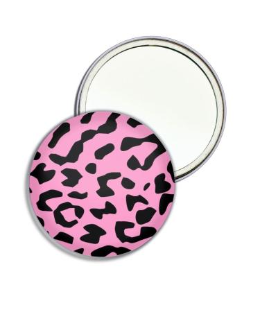 Pink Leopard Print - 77mm Round Compact Mirror