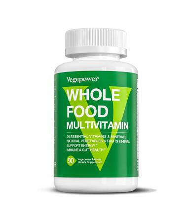 Whole Food Multivitamin for Men Women - with 65+ Vitamins Minerals Organic Nature Powder & Extracts - Whole Food Supplement for Energy GUT immune Health - All Natural Non-GMO 90 Vegan tablets 90 Count (Pack of 1)