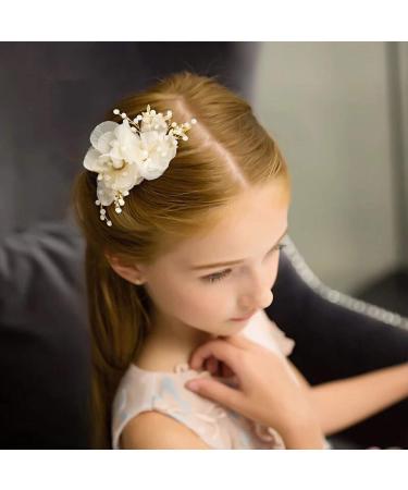 Elegant Flower Girl Hair Accessory - White Pearl Floral Hair Pin for Weddings & Parties - Buy Online on GoSupps.com
