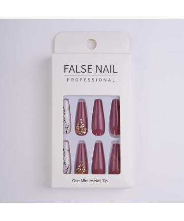 Xerling Bling Glitter Rhinestones Press-On Nails | 24Pcs Long Coffin Tips with Charms | Stylish False Nails Designs for Women & Girls - Buy Online on GoSupps.com