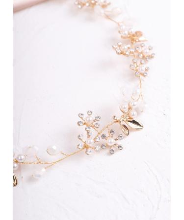 Deniferymakeup Gold Bridal Hair Vine Crystal and Rhinestones Headband Pearl Hair Vine Pearl Wedding Hair Accessory for Women and Girls - Buy Online on GoSupps.com