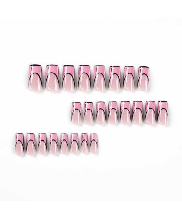 Foccna Pink Medium Long Press on Acrylic Fake Nails - 24pcs Square French Cartoon False Nails for Women and Girls - Buy Online on GoSupps.com