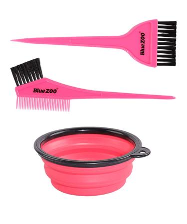 Hair Dye Coloring Kit, Includes Hair Tinting Bowl, Dye Brushes, Sharp Tail Comb, For Hair Coloring, DIY Beauty Salon Tools Set of 3 Elegant Pink