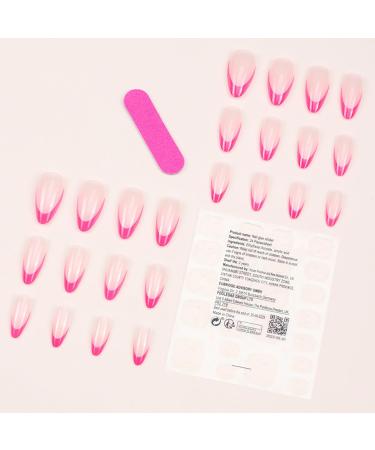 24 Pcs Hot Pink French Tip Press-On Nails | Short Almond Fake Nails - Reusable Acrylic Full Cover for Women - Buy Online on GoSupps.com