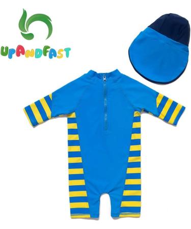UPF 50+ Baby Boy Swimwear Set with Sun Hat | Infant One Piece Zip Swimsuit | Toddler Bathing Suit 6-9 Months | Sailboat Design - Buy Online on GoSupps.com