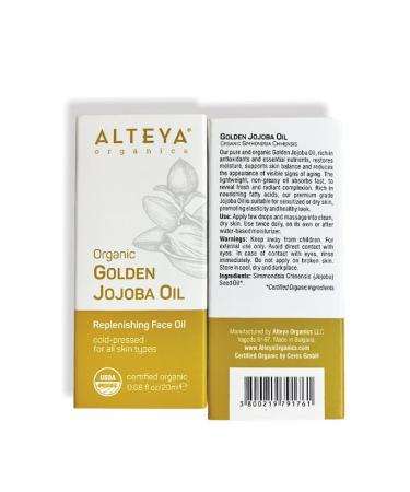 Altenya Bio Golden Jojoba Oil 20ml - USDA Organic Carrier Oil for Skin Hair & Scalp Care - Buy Online on GoSupps.com