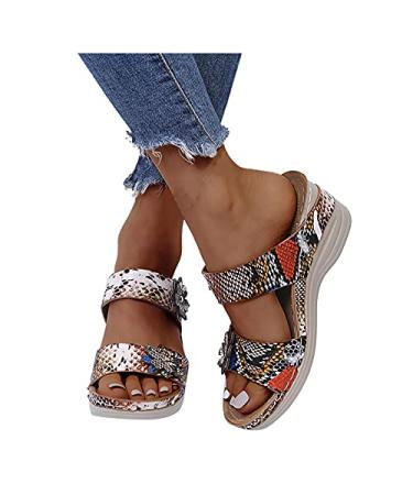 NLOMOCT Orthopedic Sandals For Women Arch Support, Women's Fashion Leopard Print Wedges Sandal Anti-Slip Shoes Comfy Sandals 02-multicolor 6.5