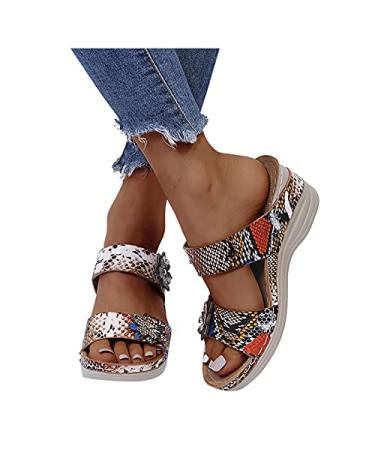 NLOMOCT Orthopedic Sandals For Women Arch Support, Women's Fashion Leopard Print Wedges Sandal Anti-Slip Shoes Comfy Sandals 02-multicolor 6.5