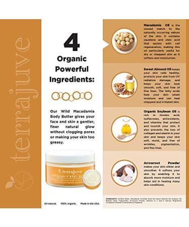 Macadamia Avocado and Olive Face & Body Butter Cream All Organic Natural Wrapped in Organza Bag: Reduces Redness Oily Skin with Anti Aging Antioxidants for a Soft Silky Elastic Radiant Skin - Buy Online on GoSupps.com