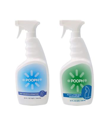 Pooph Pet Odor Eliminator and, Kitty Litter Spray 2-32oz Bottles - Dismantles Odors on a Molecular Basis, Dogs, Cats, Eliminator, Urine, Poop, Pee, Deodorizer, Puppy, Fresh, Clean, Furniture, Safe