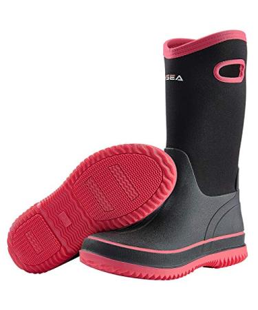 HISEA Rain Boots for Women Mid Calf Rubber Boots Waterproof Neoprene Insulated Barn Boots for Mud Working Gardening 8 Black