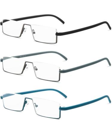 Kokobin Ultra-Light Reading Glasses - 3 Pack with Metal Half-Gap Frame & Case - Stylish Eye Aid for Men & Women (3 Diopters) - Buy Online on GoSupps.com