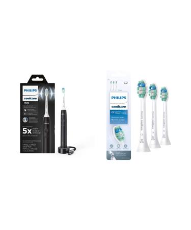 Philips Sonicare 4100 Electric Rechargeable Power Toothbrush, Black, with Genuine Philips Sonicare Optimal Plaque Control Replacement Toothbrush Heads, White, 3 Pack Black New 4100 + Brush head Replacements