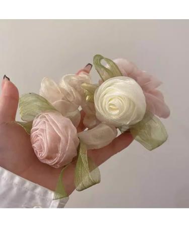 xbiez Hair Scrunchies Fairy Camellia Hair Ornament Elastic Hair Tie for Female and Young Girls Ponytail Holders Pink - Buy Online on GoSupps.com