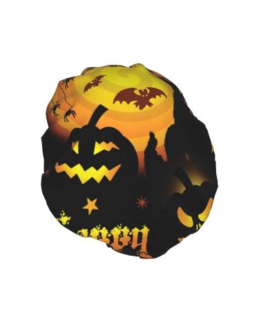 Halloween Pumpkin Witch Printed Shower Cap for Women - Waterproof & Fits All Head Sizes | Bath Cap for All Hair Textures - Buy Online on GoSupps.com