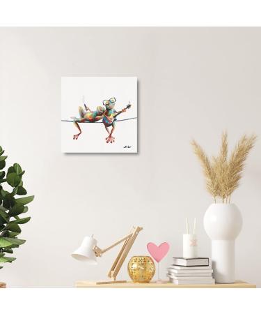 Yidepot Canvas Frog Wall Art Decor - Happy Frogs with Glasses - 50x50CM - Bedroom, Laundry Room & Girl's Room Decor - Inspirational Art with Frame - Easy Hanging - Buy Online on GoSupps.com
