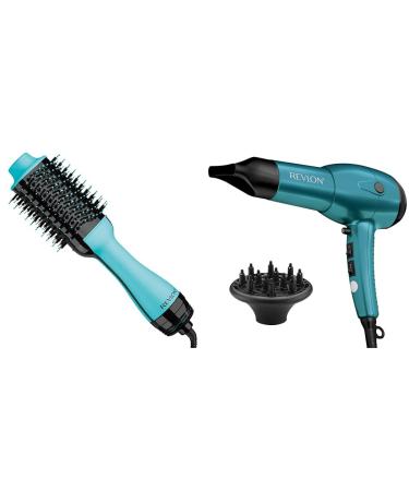 Revlon RVDR5222FMNT One-Step Volumizer and Ionic Hair Dryer with Advanced Ionic Technology Mint & RV544FBLF Advanced Ionic Technology Hair Dryer with Diffuser Powerful Blue Mint Hair Dryer & Volumizer+ Hair Dryer