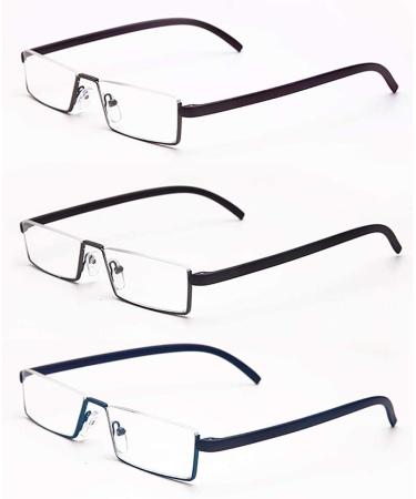 REAVEE 3 Pack Half Frame Reading Glasses with Portable Case - Thin Lightweight Readers Spring Hinged - Black/Blue/Brown 2.0 - Buy Online on GoSupps.com