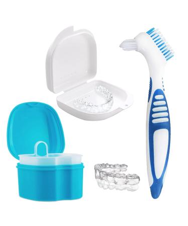 Suprotoy prosthesis brush set braces cleaning box storage box immersion box for prostheses for braces or dentures clean and store (blue toothbrush)