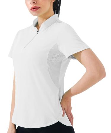 Hiverlay Workout Shirts for Women Running Hiking Quick Dry Golf Shirts UPF 50+ SPF Lightweight Pullover with Pocket Medium White
