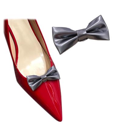 Tsangbaby 2 pieces leather loop shoe clips multi -colored shoe decoration removable women shoe buckle for women high heel diy accessories silver gray