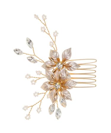 Beavorty flower hair comb bride hair comb clip wedding guest gold headband shiny metal headband bridal headdress sparking hair hoops crystal wedding headdress decorate Miss manual