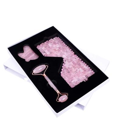 Natural Rose Quartz & Jade Roller Gua Sha Set - Reduce Eye Puffiness & Promote Relaxation - International Shipping Available - Buy Online on GoSupps.com