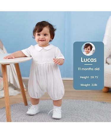Boys White Baptism Outfit | Baby Boy Romper for Christening | Linen Jumpsuit 0-18 Months | 6-9 Months White-228 - Buy Online on GoSupps.com