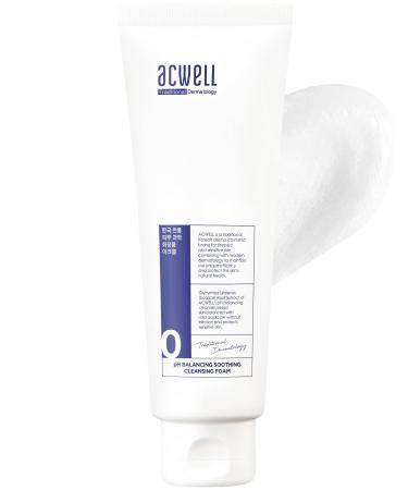 ACWELL pH Balancing Soothing Exfoliating Cleansing Foam 5.1 fl.oz. - AHA BHA PHA Exfoliating and Calming Facial Cleanser for Sensitive Skin pH 5.5 Calms Acne and Blemishes Moisturizing Bubble Foam