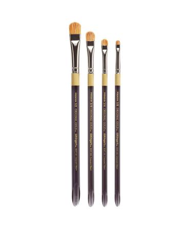 KINGART Original Gold Specialty 9247 Series, Crescent Filbert Blender Artist Brush, Taklon & White Bristle Blend, Acrylic Handle, Set of 4, Black/Golden