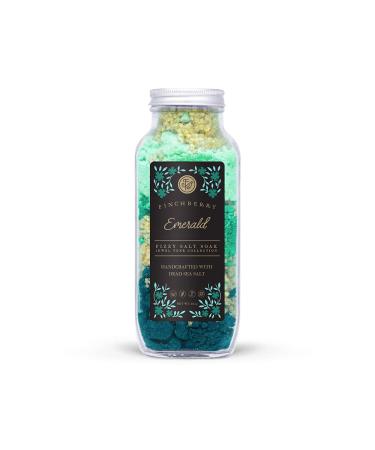 Finchberry Fizzy Bath Salt Soak (Emerald)  Dead Sea Salts with Bath Bomb Effect for Relaxation and to Ease Sore Muscles  Luxury Spa Aromatherapy Soak  16 oz