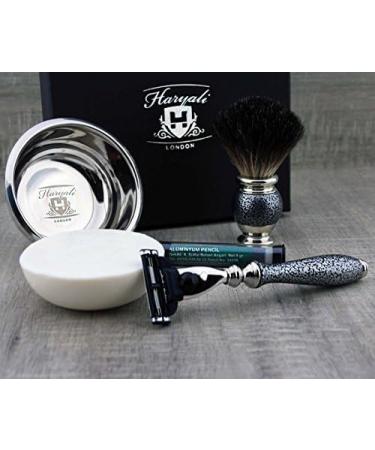 5 Pc Men's Grooming & Shaving Kit | 3 Edge Razor Black Badger Hair Brush Soap Bowl & Alum - Perfect Set for Men - Buy Online on GoSupps.com