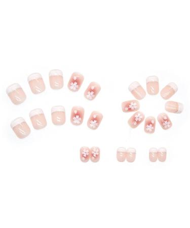 Justotry 24-Piece Milky White French Press-On Nails with Flower Design | Short Acrylic Fake Nails for Women - Buy Online on GoSupps.com