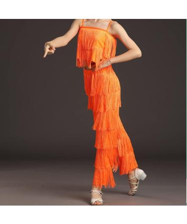 Adult Women's Fringe Latin Dance Pants - Black Tassel Performance Costume - Orange - Medium - Buy Online on GoSupps.com
