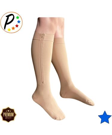 Closed Toe 30-40 mmHg Extra Firm Zipper Compression Socks for Leg Swelling - Nude | International Shipping Available - Buy Online on GoSupps.com