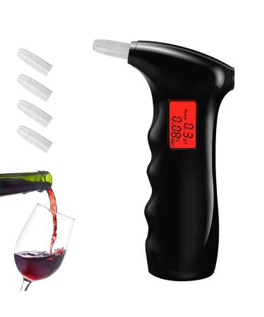 Portable Alcohol Tester, Professional Breathalyzer Digital LCD Display Auto Power Off Sound Alarm with 5 Mouthpieces for Drivers or Home Use, Black